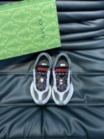 Scarpe Gucci moderne e eleganti con scatola di lusso, stile streetwear di alta moda.