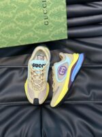 Sneakers Gucci colorate, design di lusso e packaging elegante per uno stile fashion e sofisticato.