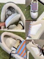 Sneaker moderne beige e bianca con lacci colorati, design innovativo e comfort premium.