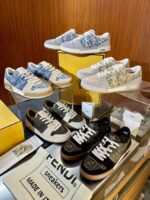 Sneaker di lusso in esposizione, stile moderno, dettagli raffinati, brand premium e packaging elegante.