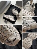 Sneakers moderne bianche, dettagli curati, suola antiscivolo e stile street fashion.