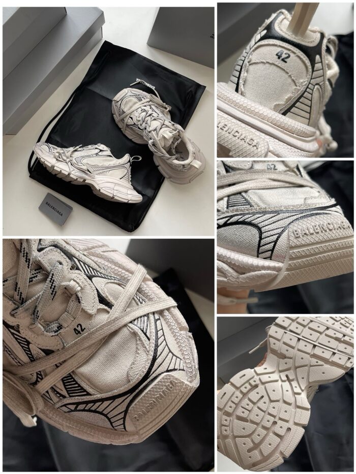 Sneakers moderne bianche, dettagli curati, suola antiscivolo e stile street fashion.