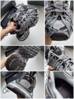 Scarpe atletiche grigie con design moderno, suola antiscivolo e comfort ergonomico per prestazioni sportive.
