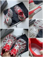 Scarpe sportive rosse e bianche con borsa nera elegante, comfort e stile per attività quotidiane.