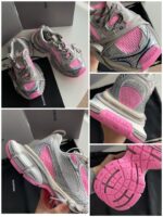 Scarpe sportive grigio e rosa con suola antiscivolo, design moderno e comfort ottimale.