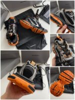 Sneakers sportive di design moderno con dettagli arancioni e stile urbano elegante.