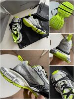 Scarpe da corsa moderne con dettagli neon giallo, design aerodinamico e suola antiscivolo