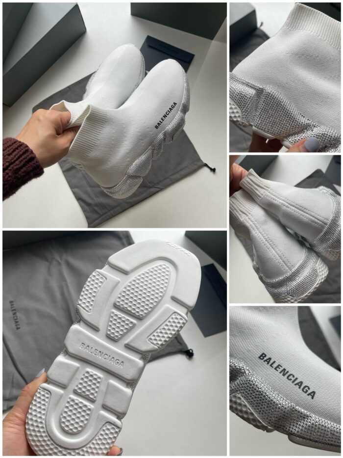 Sneakers eleganti bianche senza lacci, design moderno e dettagli di alta qualità.