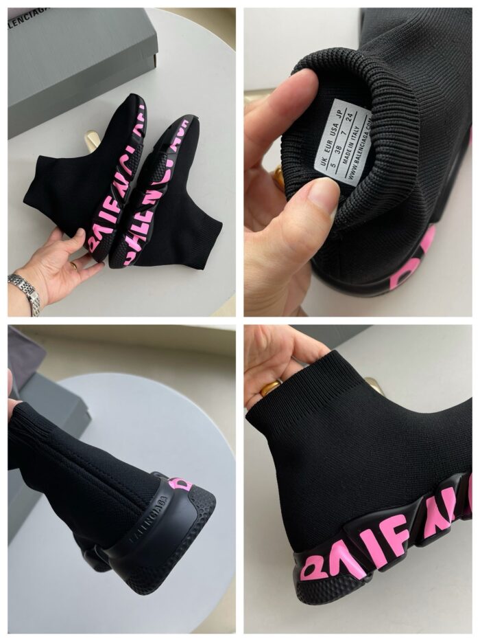 Sneakers sock-like moderne con suola antiscivolo e dettagli rosa per uno stile urbano e trendy.