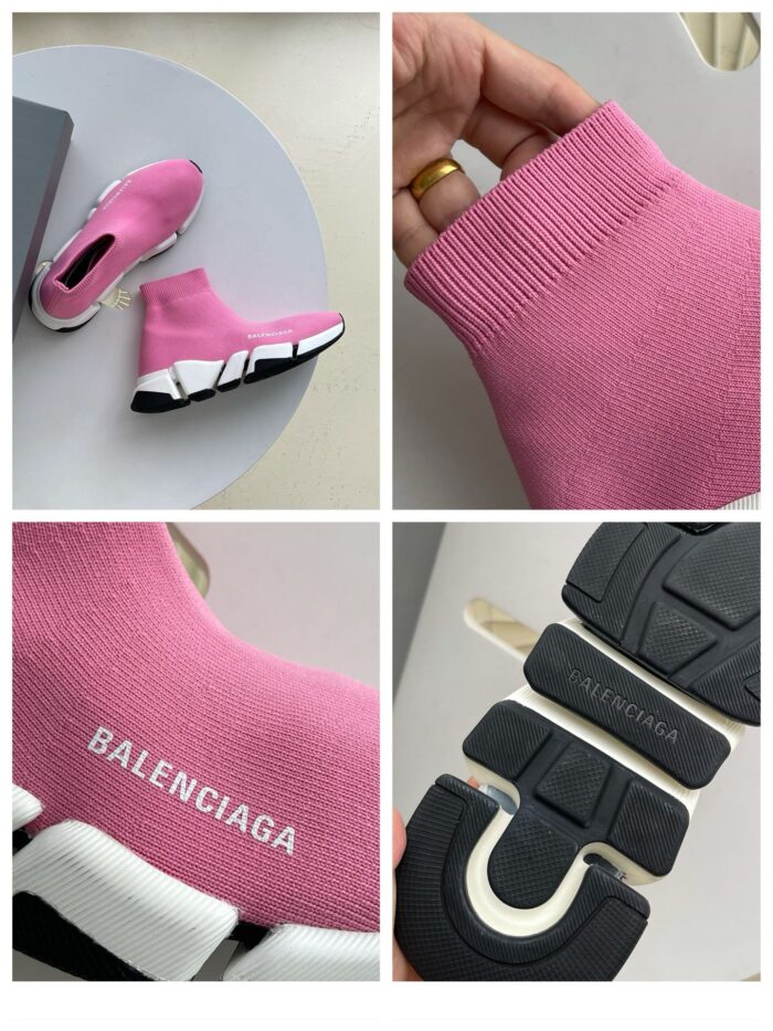Sneakers Balenciaga rosa, design moderno, comfort, suola dettagliata, stile fashion di lusso.