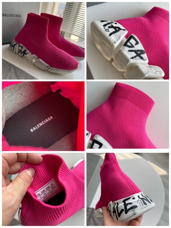 Sneakers Balenciaga rosa fluo high-top, stile urbano, design elegante e confortevole.