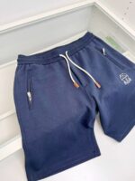 Shorts da ginnastica navy con zip, tasche e cinturino regolabile per sport e casual.