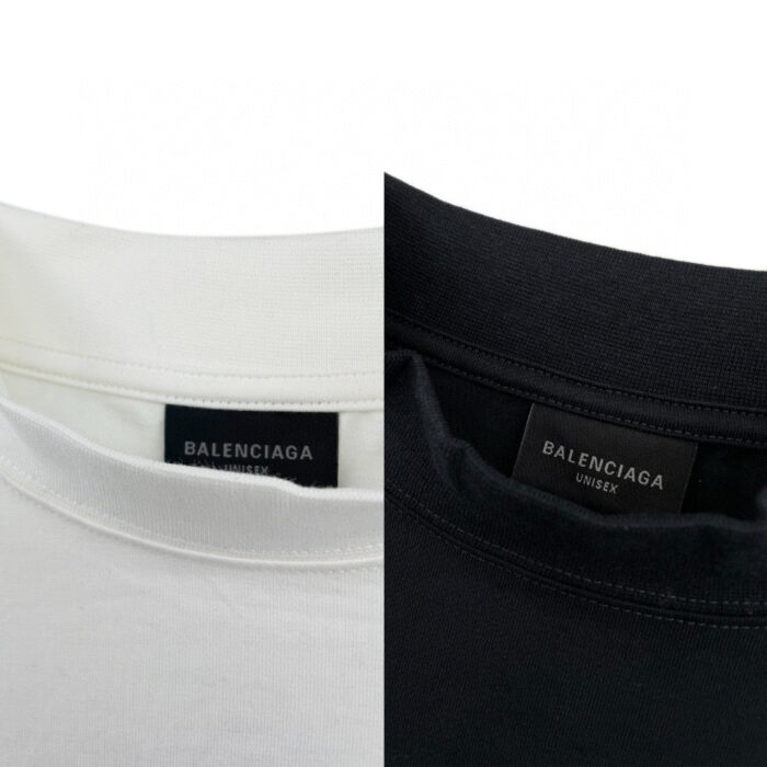 Maglieria Balenciaga bianca e nera con colletto elegante e dettagli di alta qualità.