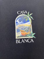 Logo resort Casa Blanca con vista mare, palme e skyline in stile caldo e accogliente.