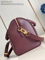 Borsa elegante burgundy con dettagli in oro, tracolla regolabile e design moderno raffinato.