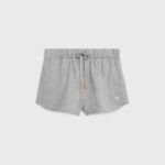 Pantaloncini sportivi grigi con elastico in vita e coulisse regolabile per comfort e stile casual.