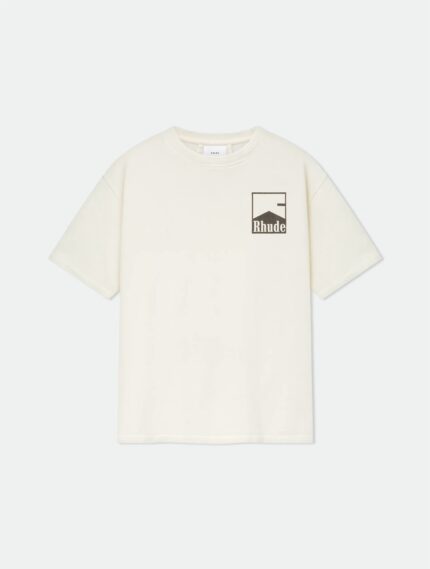 T-shirt crema minimalista con logo moderno e design semplice per uno stile sofisticato e casual.