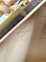 Interno di lusso Louis Vuitton con logo oro, fodera beige e dettagli di alta qualità