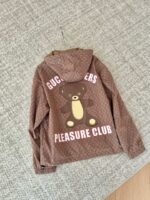 Giacca casual marrone con orso grafico e scritte pink “GUCCI SERVERS” e “PLEASURE CLUB”