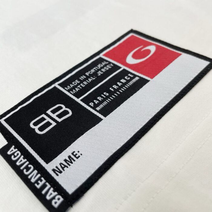 Etichetta di moda di lusso con logo BB, Made in Portugal, Jersey, Paris France.