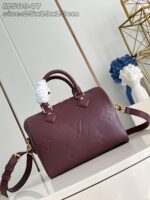 Borsa Louis Vuitton in pelle burgundy con dettagli dorati e decorazioni artistiche eleganti.
