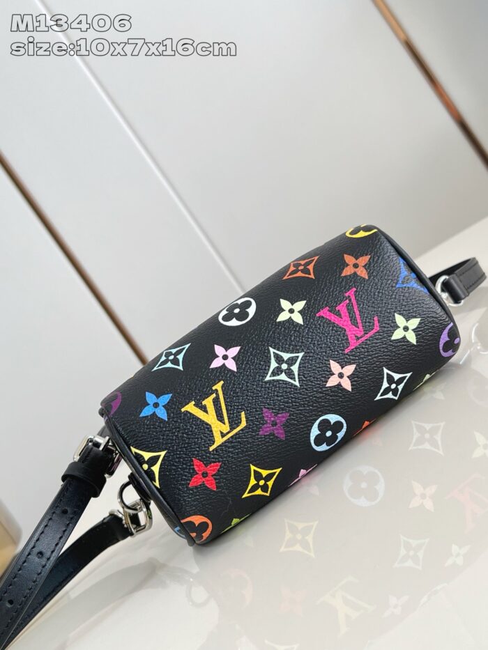 Borsa cilindrica Louis Vuitton con motivi floreali multicolor e design moderno elegante