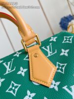 Borsa Louis Vuitton verde fluo con dettagli in pelle e hardware dorato, stile moderno e raffinato.