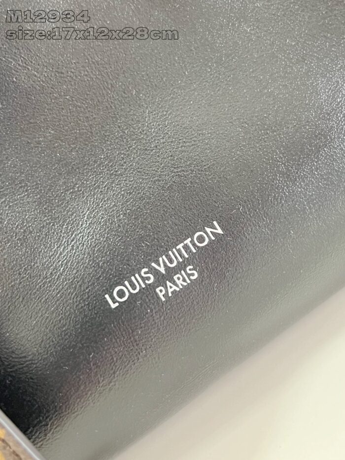 Borsa Louis Vuitton in pelle nera di lusso con logo iconico e design elegante.