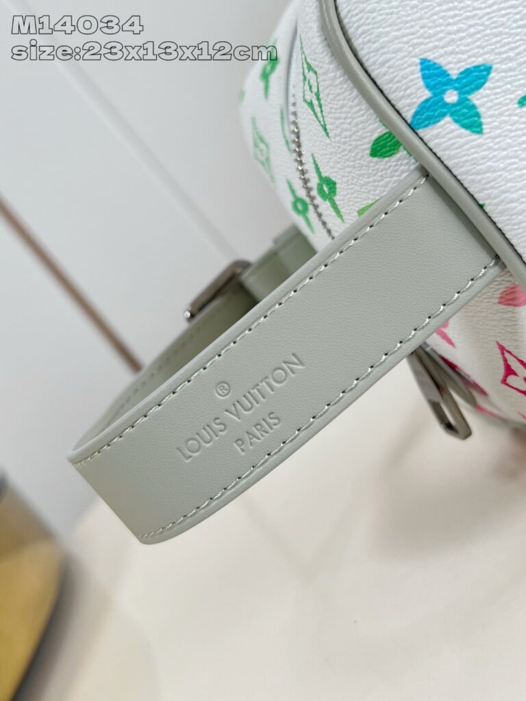Borsa Louis Vuitton floreale con tracolla grigia e dettagli di alta qualità