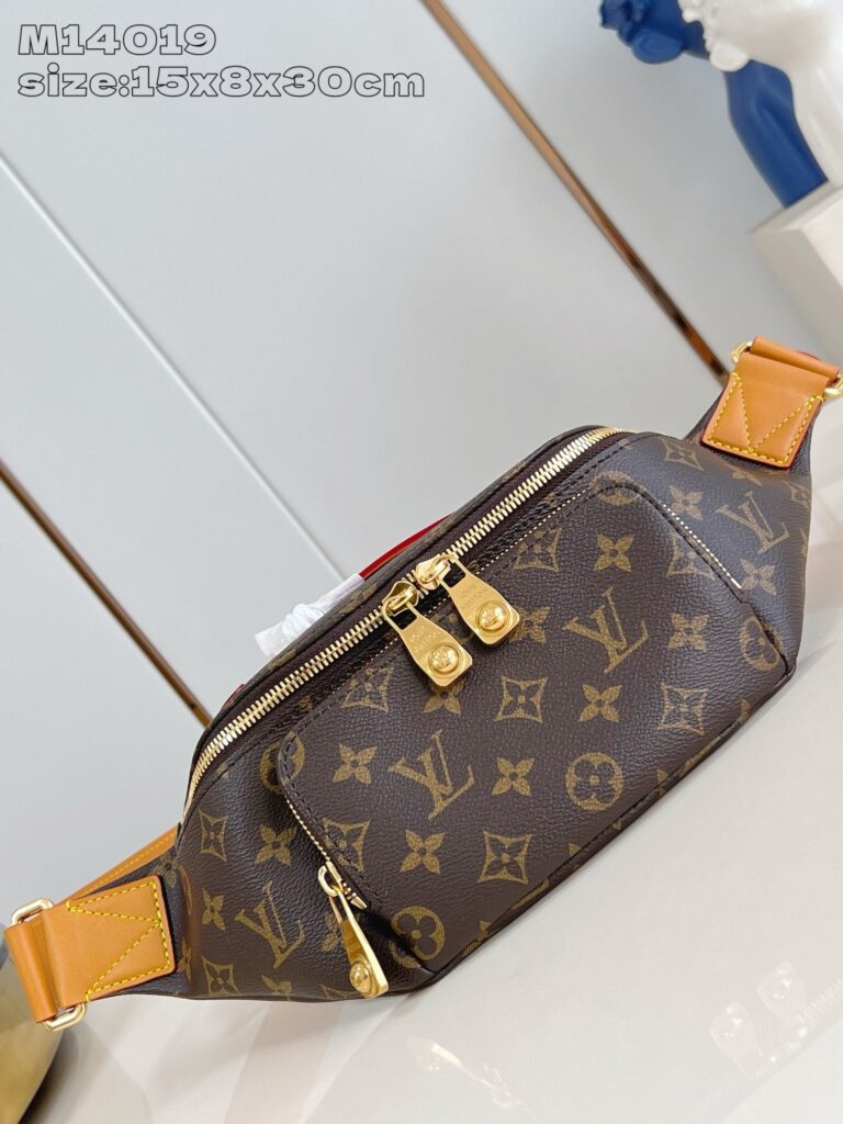 Bauletto Louis Vuitton monogramma in pelle marrone con zip oro, perfetto per stile ed eleganza.