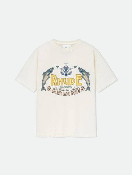 T-shirt Rhude stampa pesci e tema oceanico, stile streetwear casual e colorato.