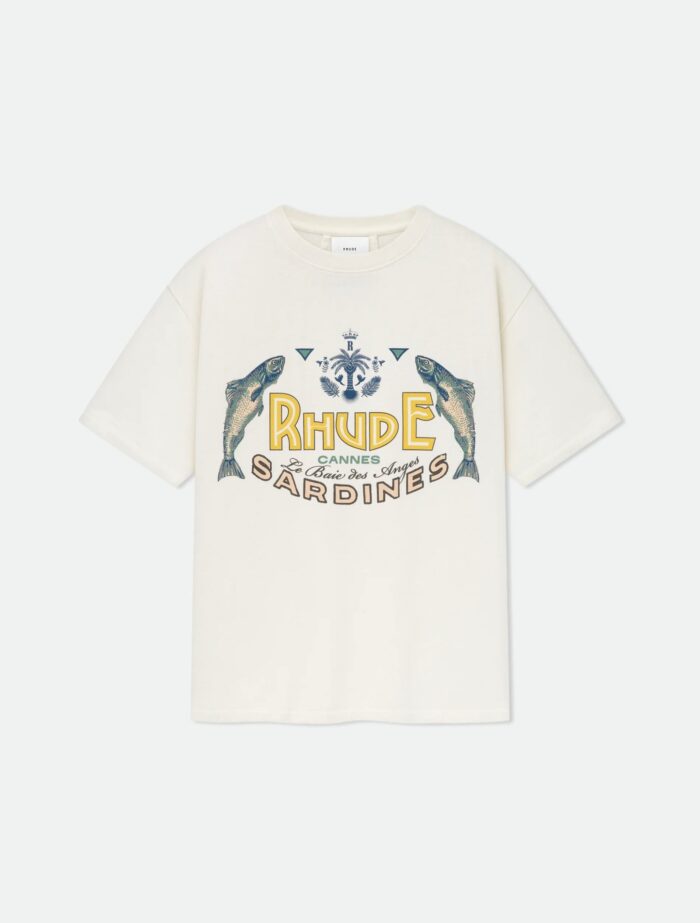T-shirt Rhude stampa pesci e tema oceanico, stile streetwear casual e colorato.