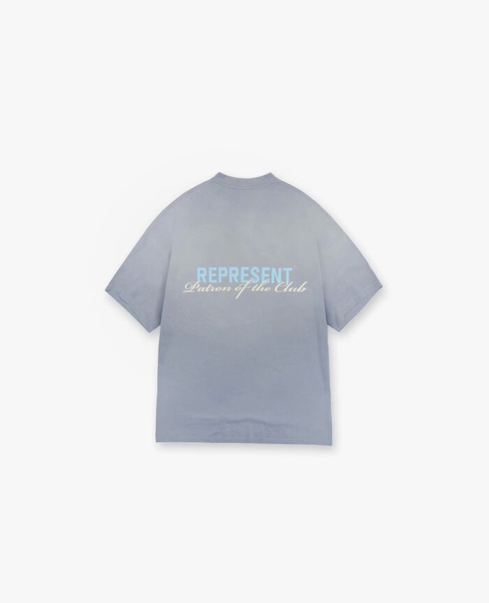 T-shirt grigia minimalista con stampa REPRESENT e Season of the Mind sul retro, stile semplice e versatile.