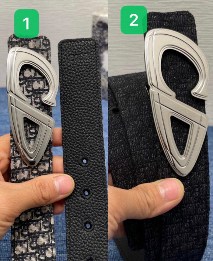 Confronto tra cintura casual con logo e cintura elegante nera con fibbia raffinata.