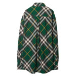 Camicia a quadri verde, grigia e dorata, vista posteriore, stile casual e classico.