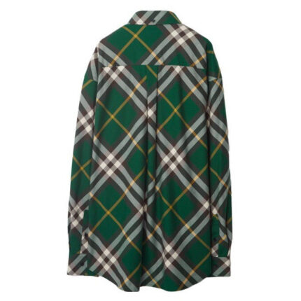 Camicia a quadri verde, grigia e dorata, vista posteriore, stile casual e classico.