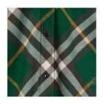 Camicia verde a quadri con bottoni neri e dettaglio ricamato elegante.