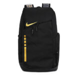 Zaino Nike nero con logo giallo, scomparti pratici e design sportivo.