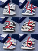 Sneaker moderne in vari modelli con scatole blu, stile urbano e sportivo di alta qualità.