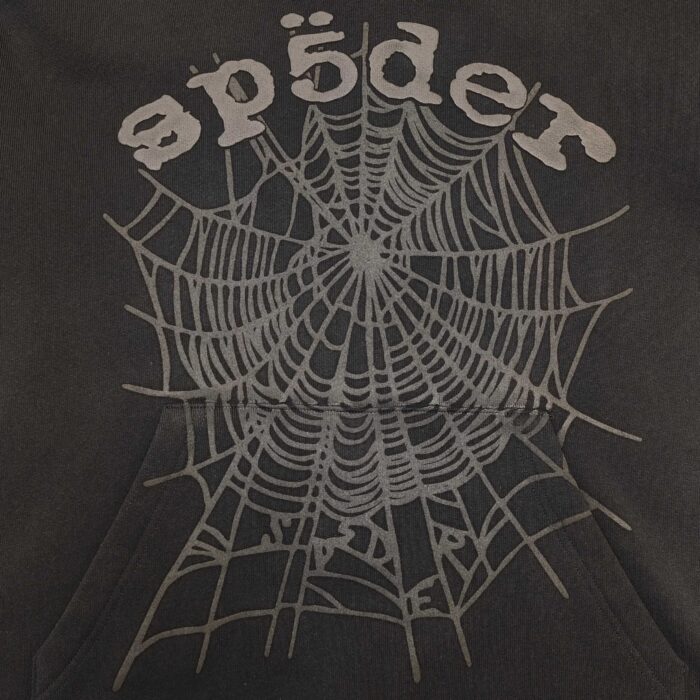 Felpa con web di ragno e logo stilizzato Spïder in stile urbano.