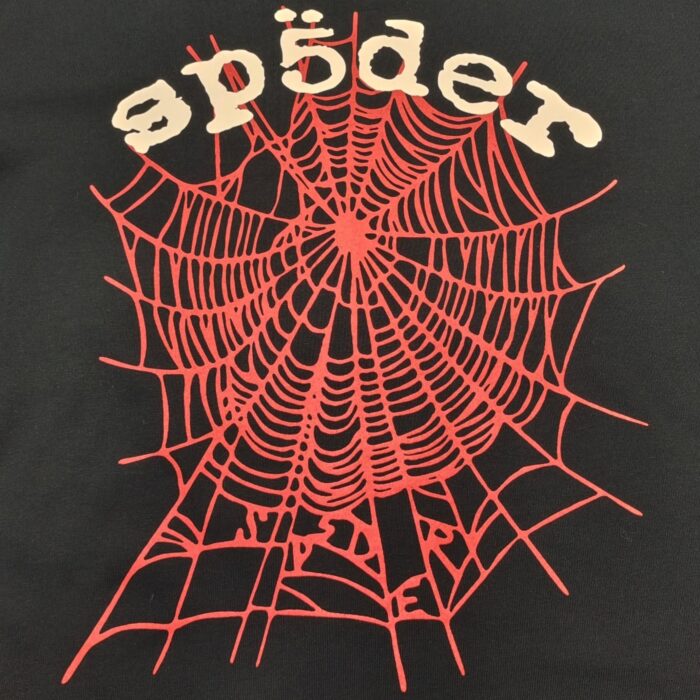 Web di ragno artistico nero e rosso con scritta stilizzata späder, stile gothico e misterioso.