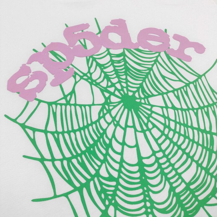 Testo giocoso sp0der con ragnatela verde e design colorato, stile moderno e vivace.