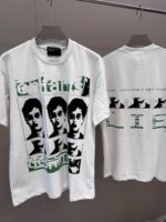 T-shirt bianca con grafica streetwear, foto in bianco e nero e messaggi di ribellione