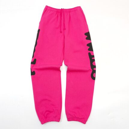 Pantaloni rosa streetwear con lettere nere, elastico, comodi e alla moda per ogni occasione.