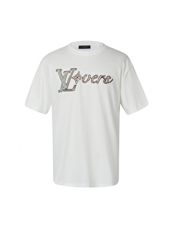 T-shirt bianca con logo sequined VPoore, stile casual ed elegante, perfetta per ogni occasione.