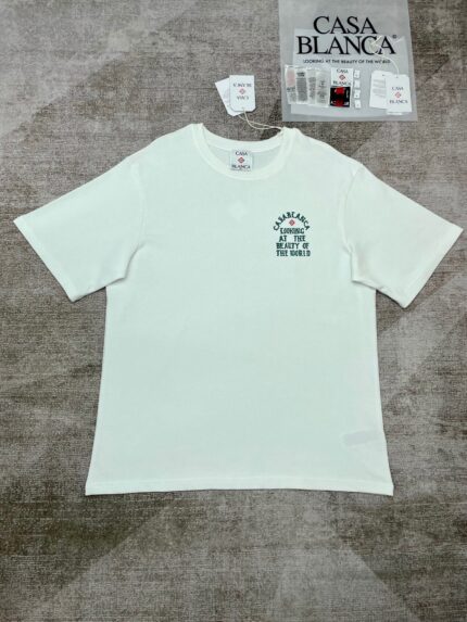 T-shirt bianca casual con logo Casa Blanca, maniche corte e design minimalista.
