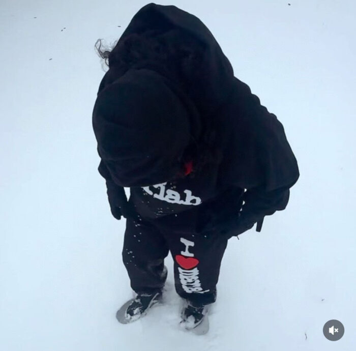 Persona in abbigliamento invernale con Hoodie Lab sotto neve fresca e soffice.